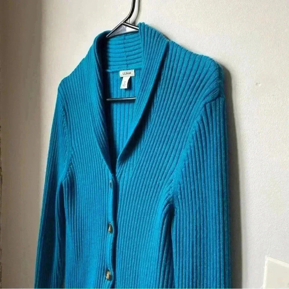 L.L. Bean Teal Ribbed Women's Cardigan - Picture 7 of 12